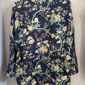 Floral Print Women’s Blouse - Navy with Yellow Flowers